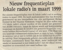 Artikel: Nieuw frequentieplan Lokale Radio's in maart 1999
